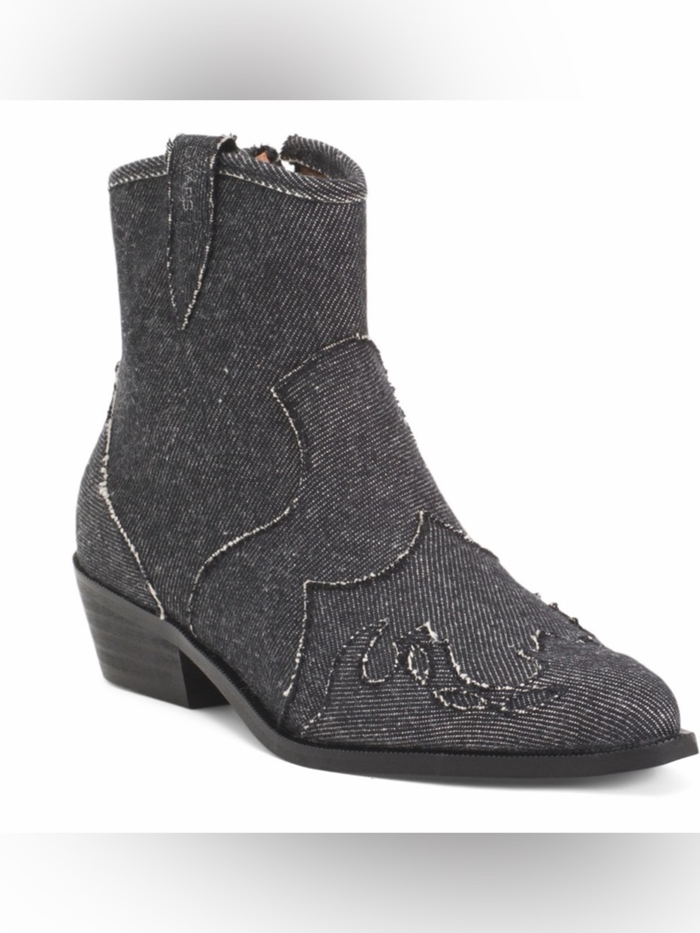 Denim Western Ankle Bootie in Black for Women